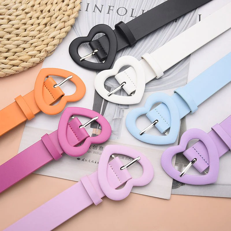 Lengthened love buckle belt for women to decorate dress, new summer style, versatile and fashionable, Korean peach heart ins style belt