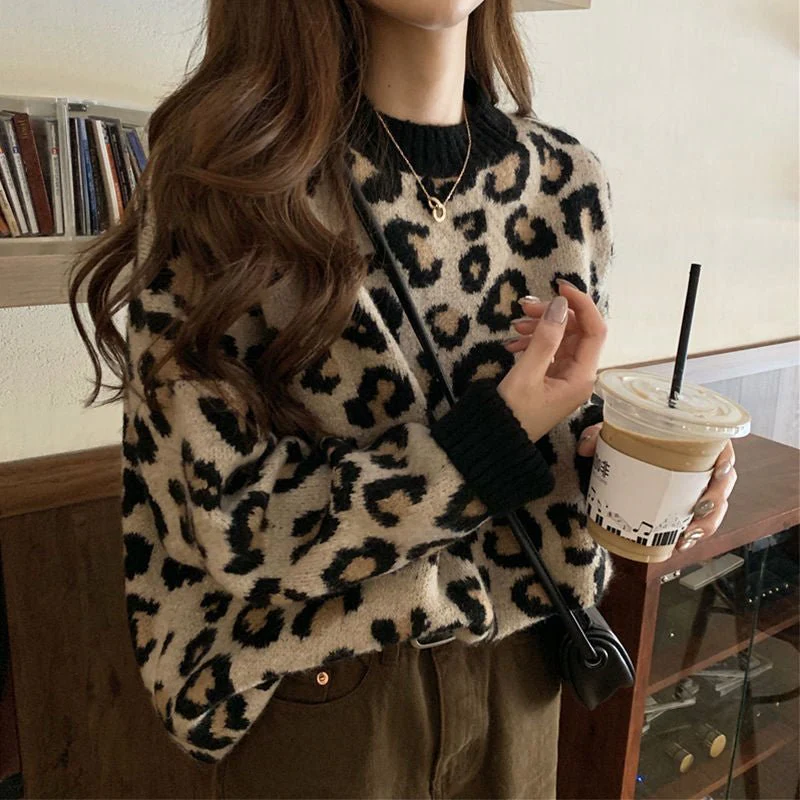 Leopard Charm | Loose Leopard Print Knitted Pullover Sweater - Image 3