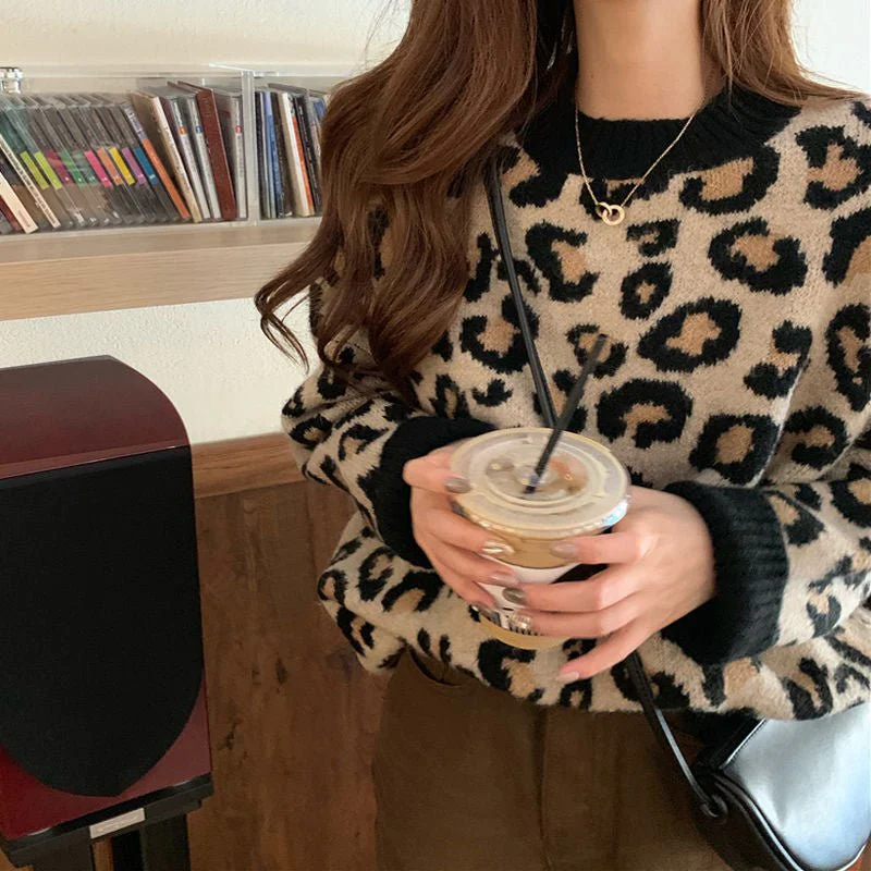 Leopard Charm | Loose Leopard Print Knitted Pullover Sweater - Image 4