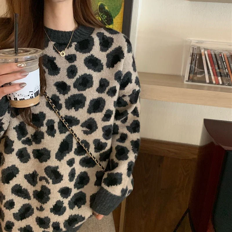 Leopard Charm | Loose Leopard Print Knitted Pullover Sweater - Image 5