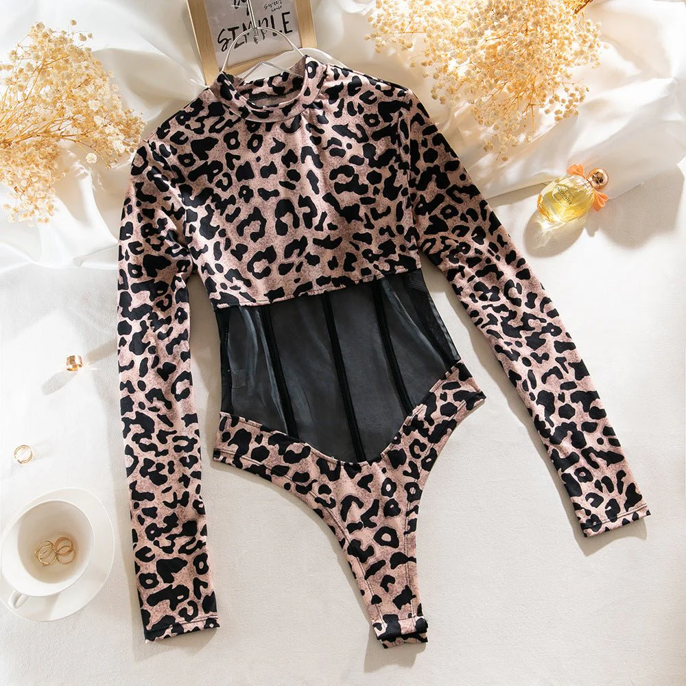 Leopard Glam | Milk Silk High-Waist Long Sleeve Jumpsuit - Image 2