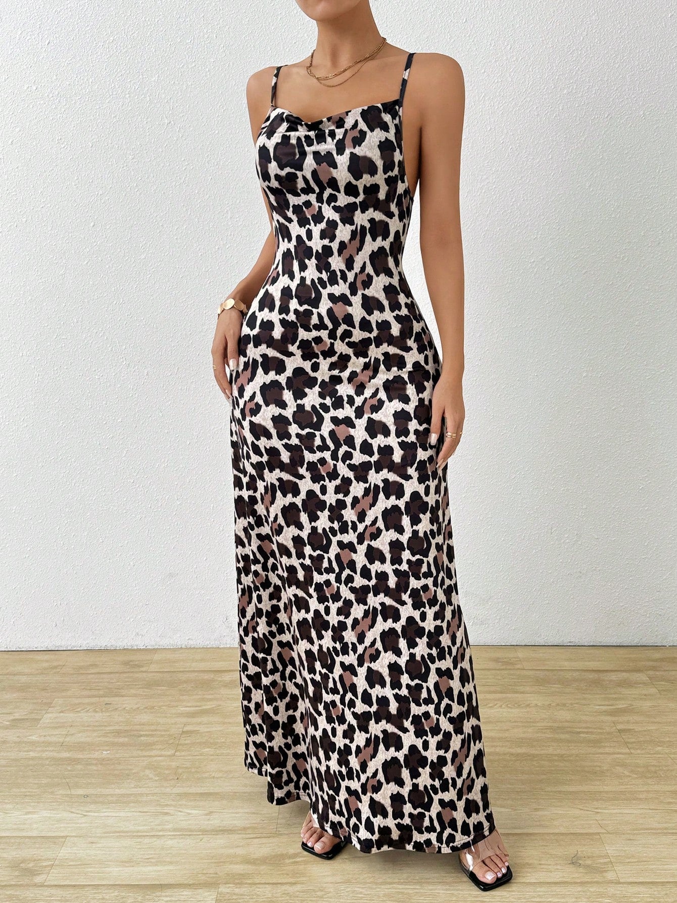 Leopard Print Cami Long Dress Maxi Women Outfit - Image 3