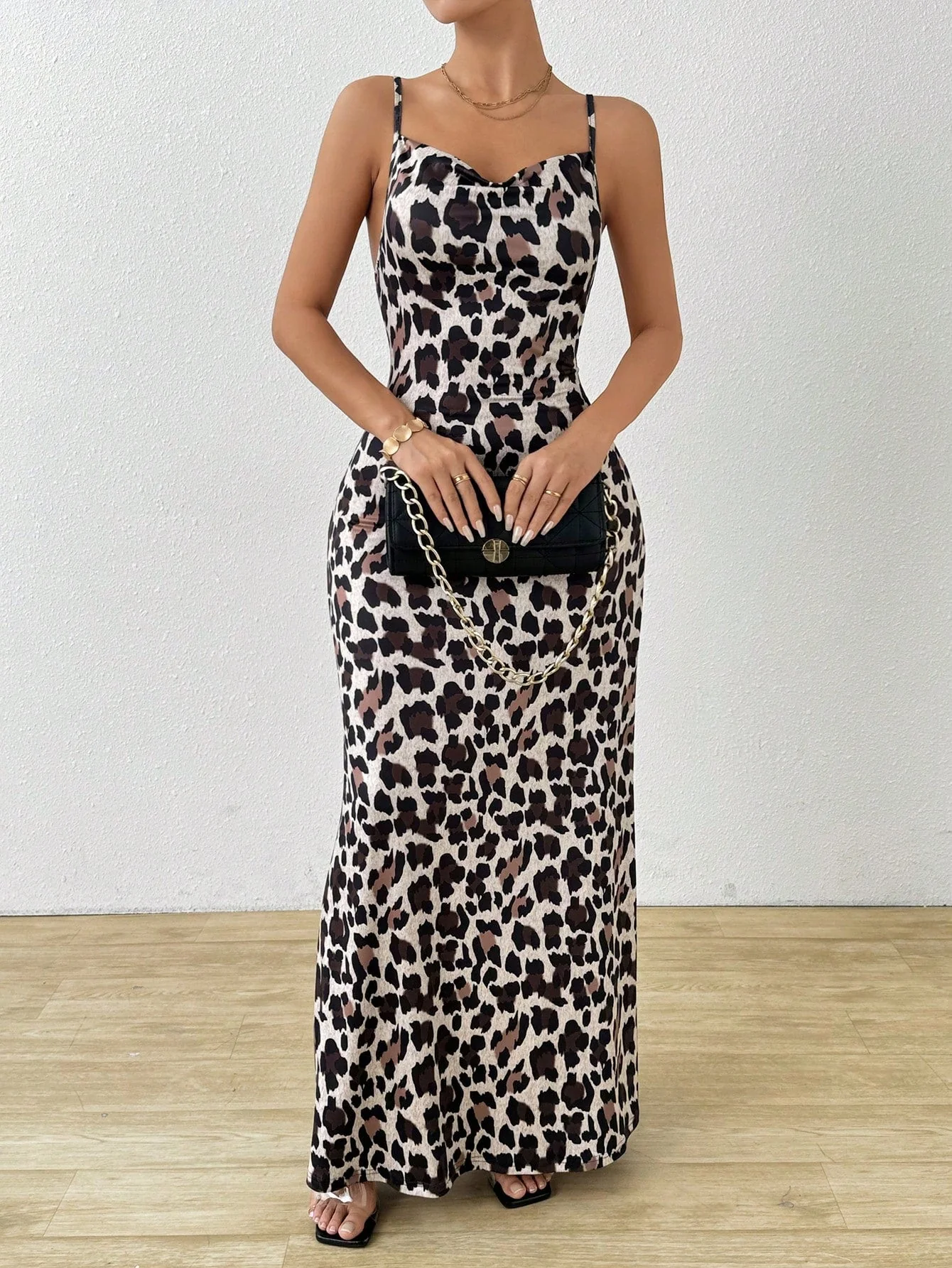 Leopard Print Cami Long Dress Maxi Women Outfit - Image 4