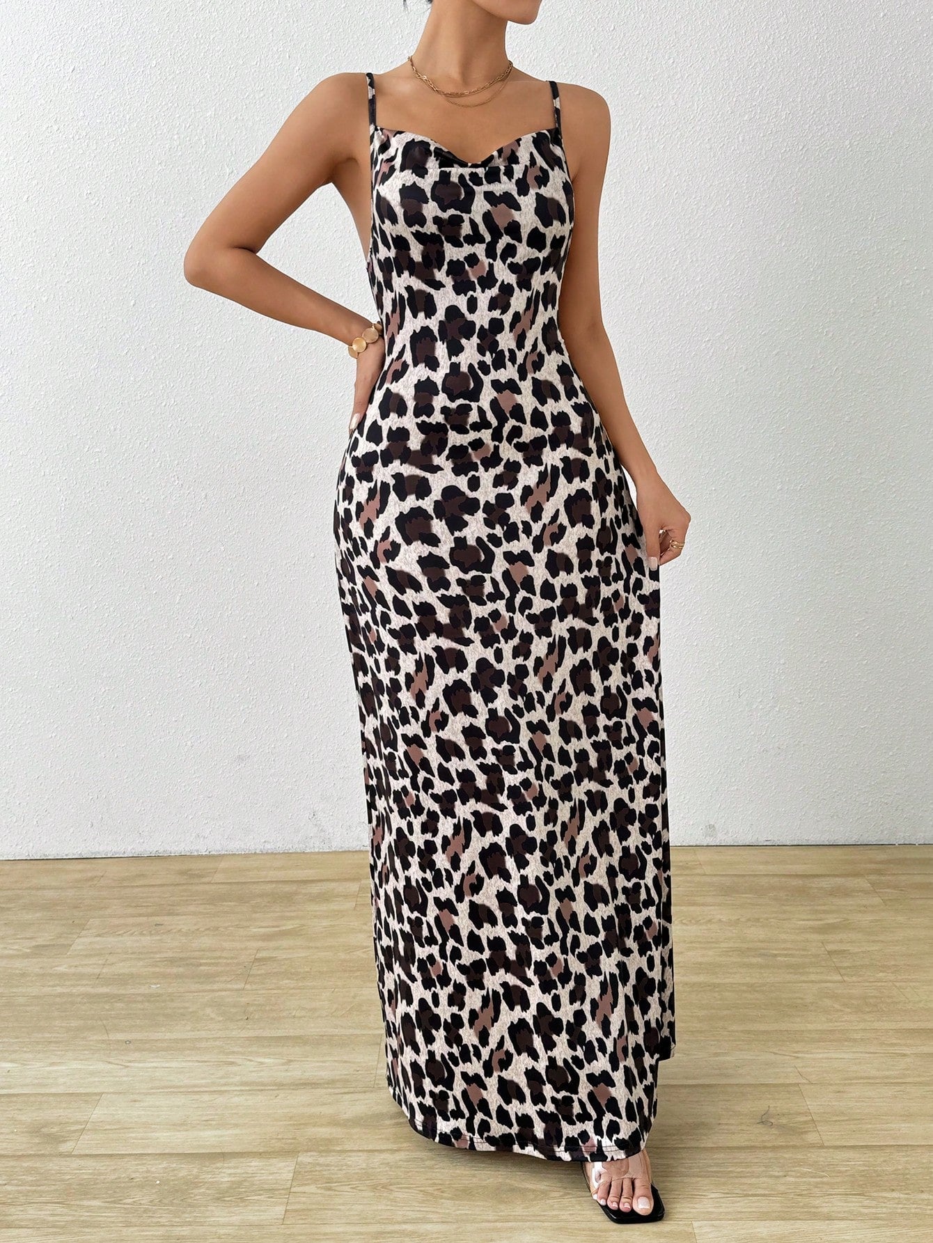 Leopard Print Cami Long Dress Maxi Women Outfit - Image 5