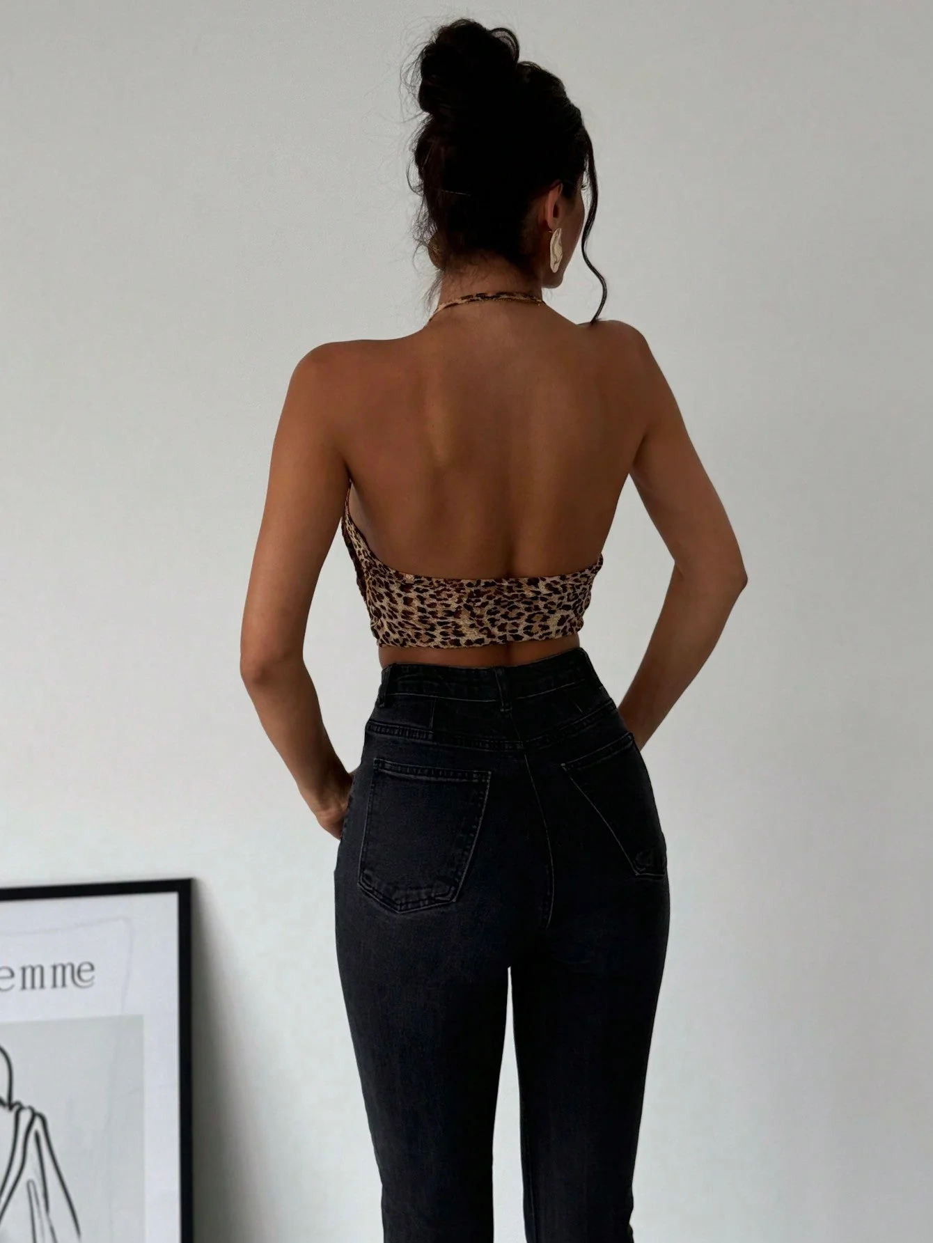 Leopard Print Deep V-Neck Draped Backless Elegant Sxy Party Halter  Leopard Top - Image 6