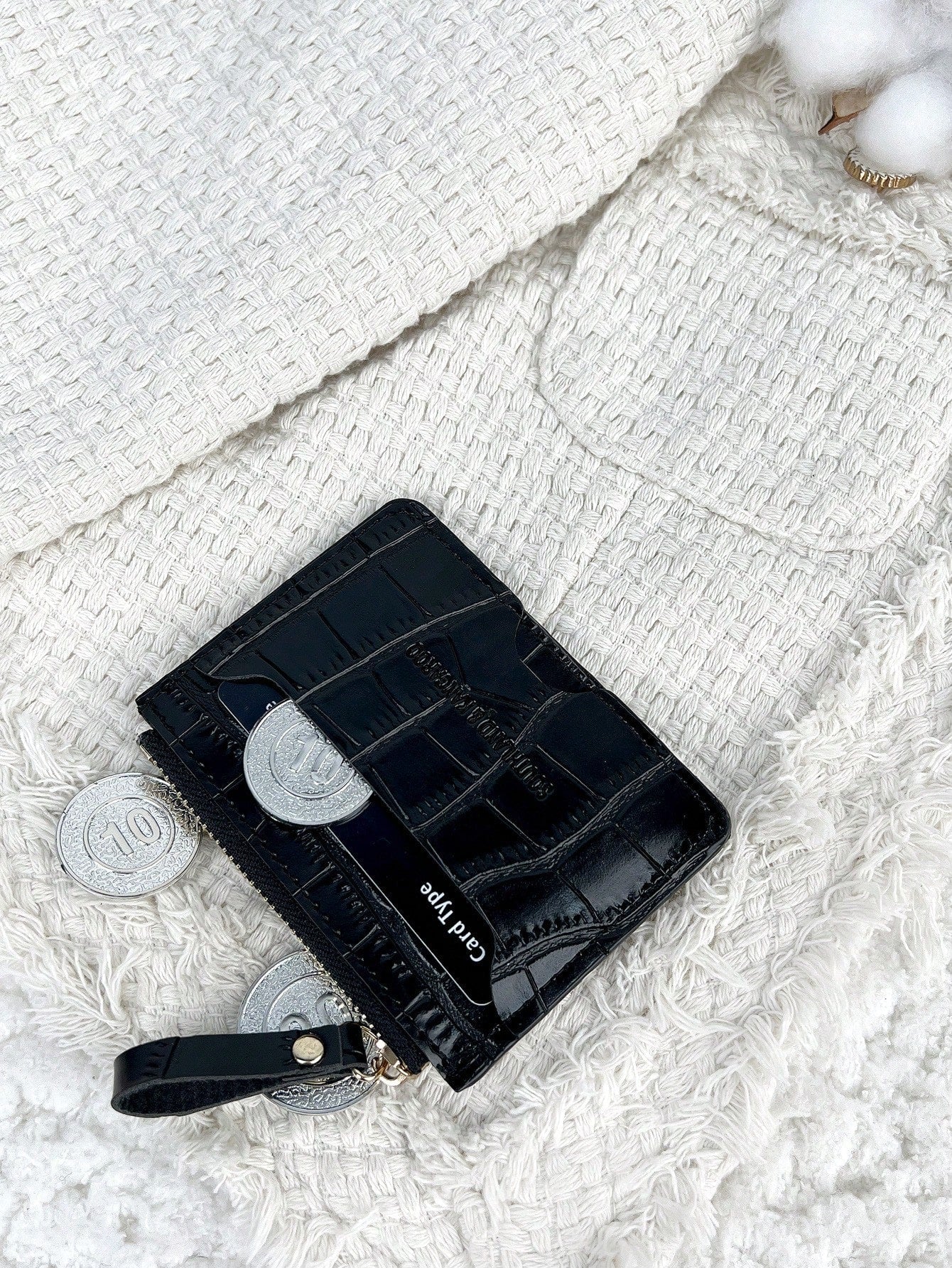 Letter Embossed Zipper Small Wallet Coin Pocket Small Purse Bifold Slim Wallet FD - Image 10