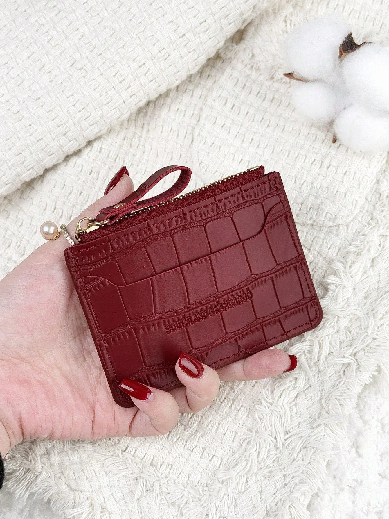 Letter Embossed Zipper Small Wallet Coin Pocket Small Purse Bifold Slim Wallet FD - Image 6