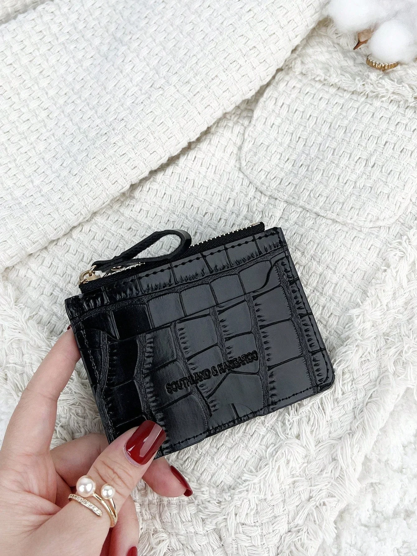 Letter Embossed Zipper Small Wallet Coin Pocket Small Purse Bifold Slim Wallet FD - Image 8