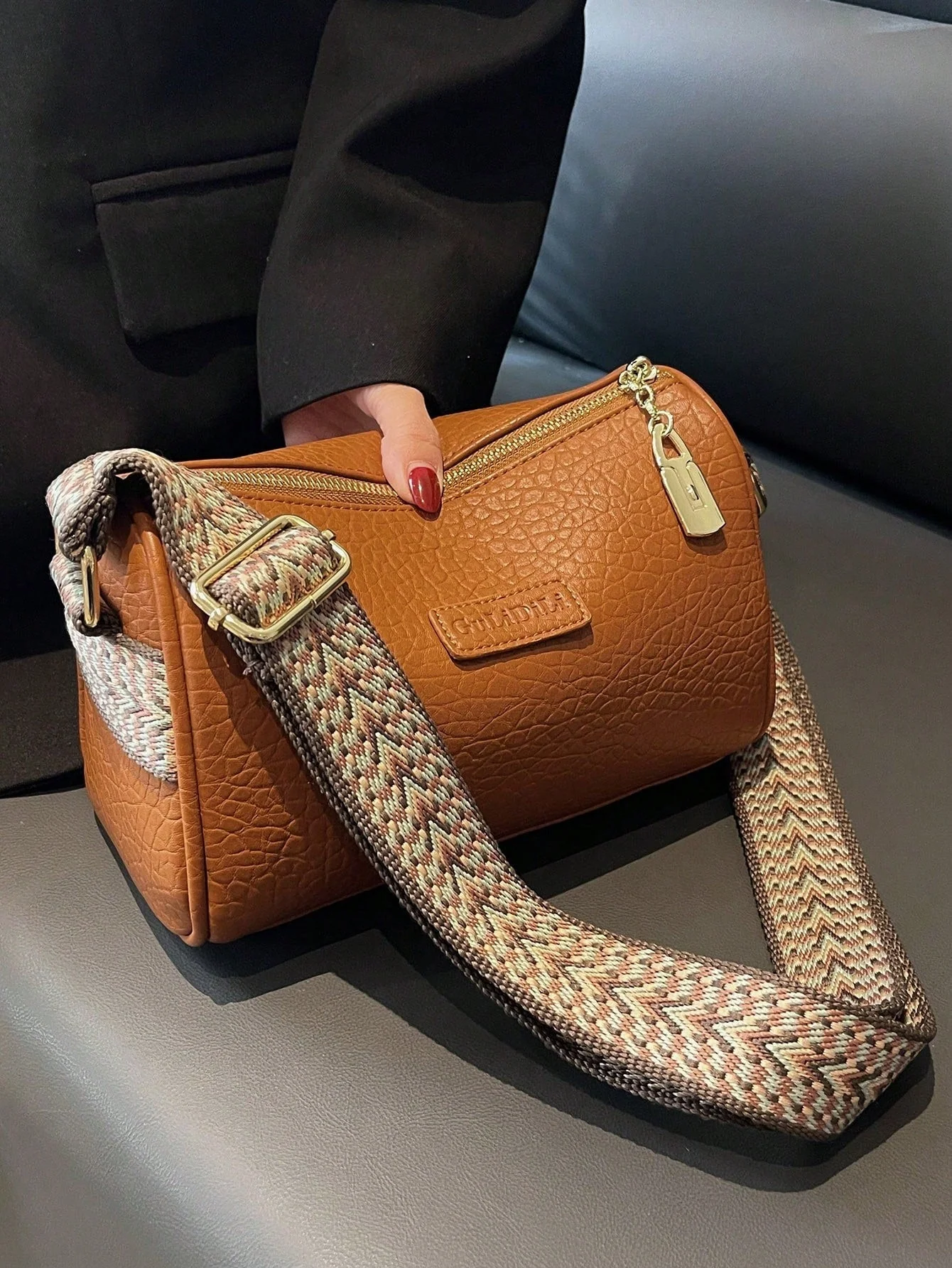 Letter Patch Decor Hobo Bag - Image 15