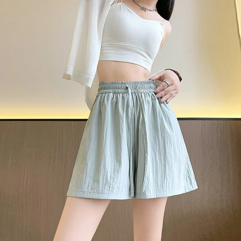 Light green ice silk Yamamoto shorts outside women's summer 2025 new high-waisted wide-leg medium pants loose casual five-point pants (FD) - Image 10