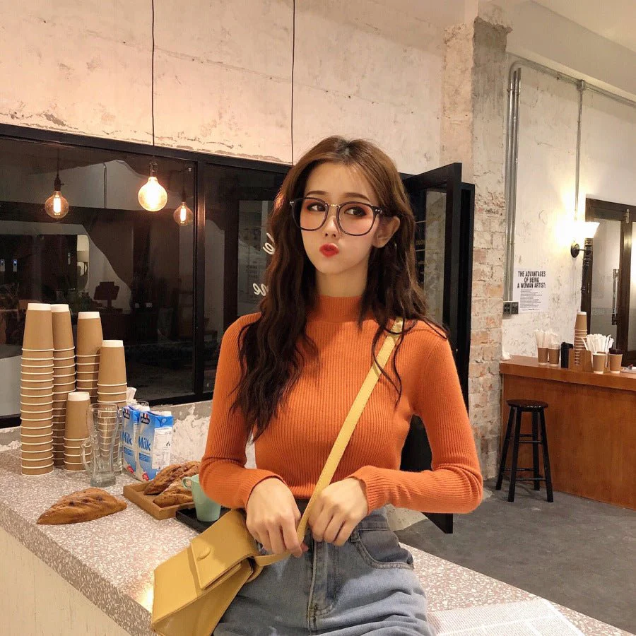 Long Sleeve Korean Style Half Turtleneck Pullover - Image 16