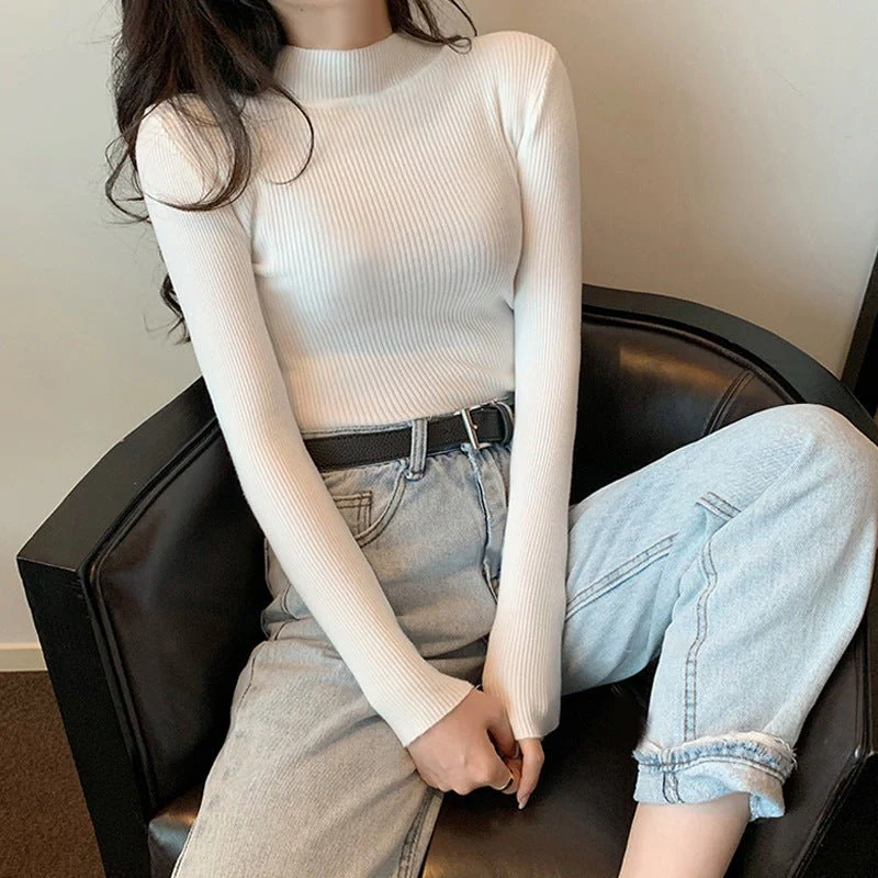 Long Sleeve Korean Style Half Turtleneck Pullover - Image 2