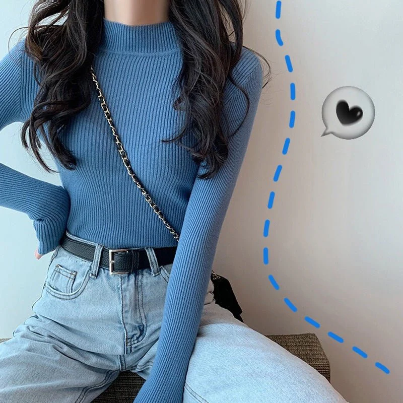 Long Sleeve Korean Style Half Turtleneck Pullover FD - Image 12