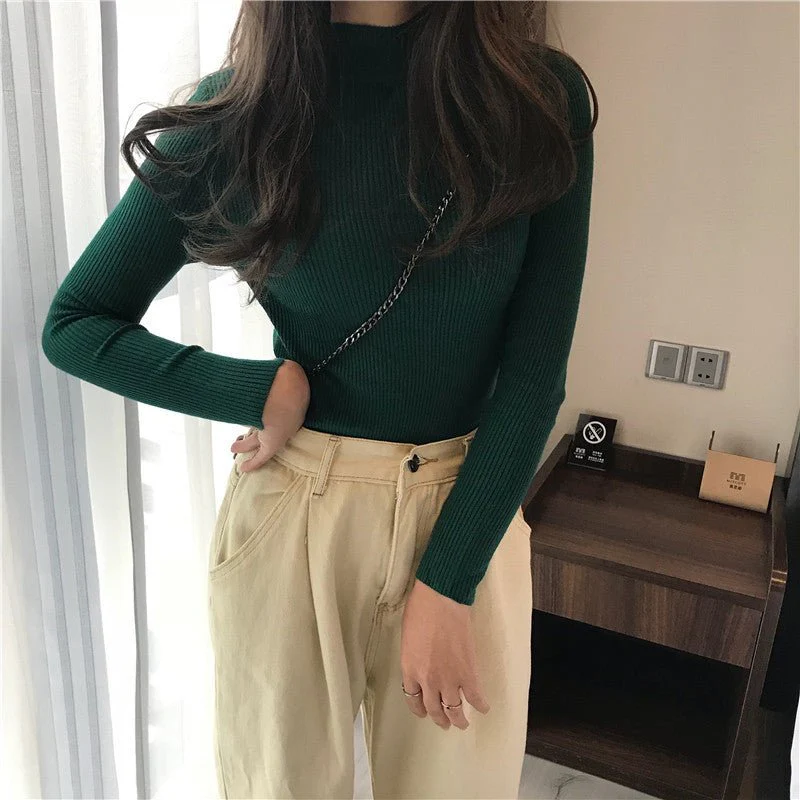 Long Sleeve Korean Style Half Turtleneck Pullover FD - Image 19