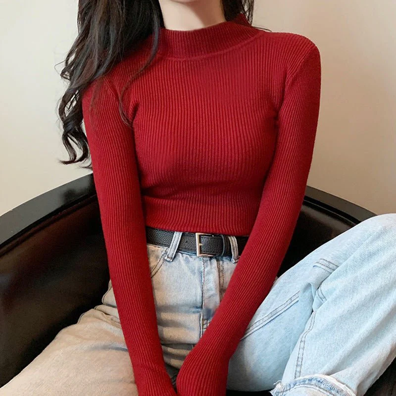 Long Sleeve Korean Style Half Turtleneck Pullover FD - Image 2