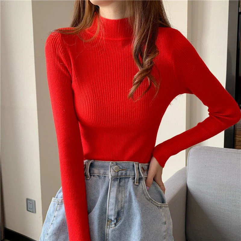 Long Sleeve Korean Style Half Turtleneck Pullover FD - Image 20