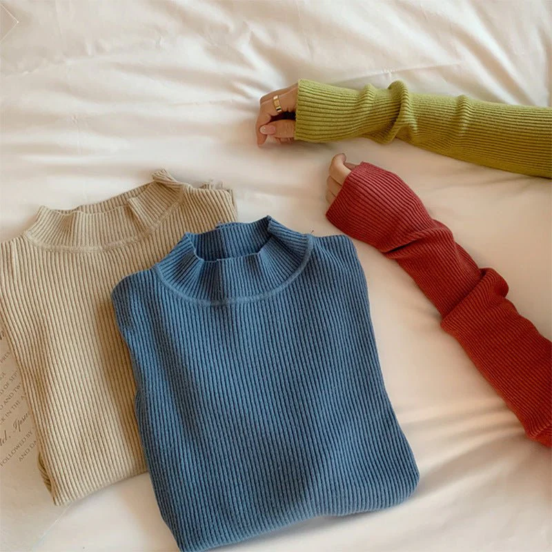 Long Sleeve Korean Style Half Turtleneck Pullover FD - Image 21