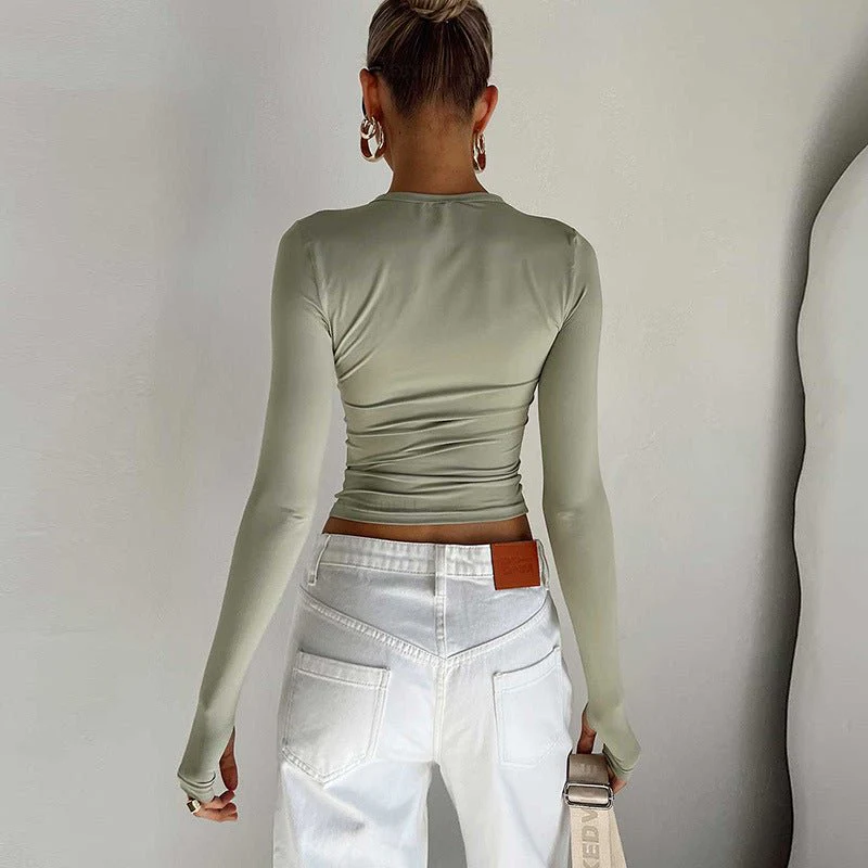 Long Sleeve T-shirt Solid Color Versatile Slim Thin Small Fashion Bottoming Shirt FD - Image 16