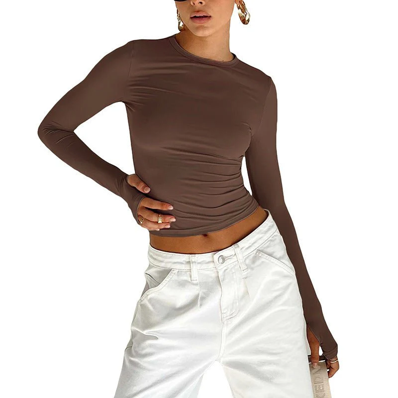 Long Sleeve T-shirt Solid Color Versatile Slim Thin Small Fashion Bottoming Shirt FD - Image 3