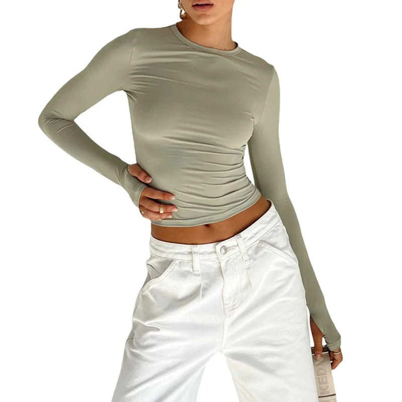 Long Sleeve T-shirt Solid Color Versatile Slim Thin Small Fashion Bottoming Shirt FD - Image 4
