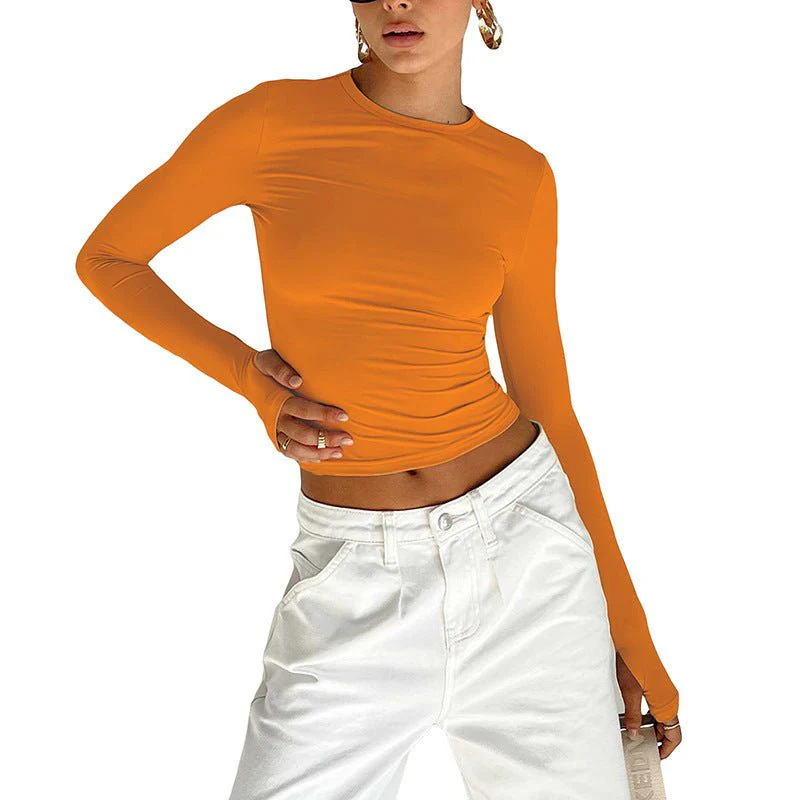 Long Sleeve T-shirt Solid Color Versatile Slim Thin Small Fashion Bottoming Shirt FD - Image 5