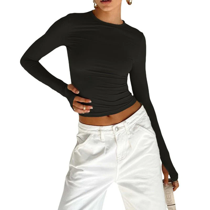 Long Sleeve T-shirt Solid Color Versatile Slim Thin Small Fashion Bottoming Shirt FD - Image 9