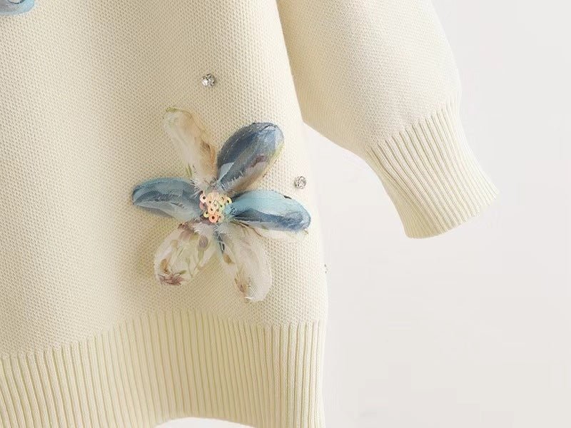 Long-sleeved knitted two-piece set three-dimensional butterfly top wide-leg pants set  FD - Image 6
