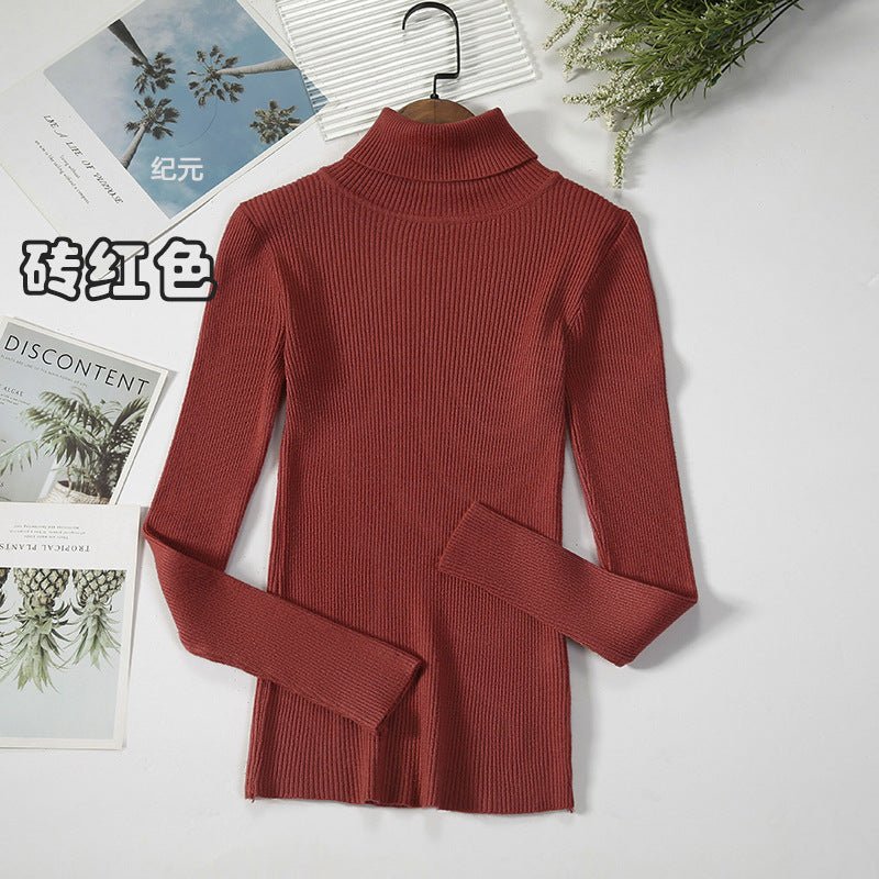 Long-sleeved turtleneck hi-neck solid color Korean style pullover sweater (24 colors) - Image 15