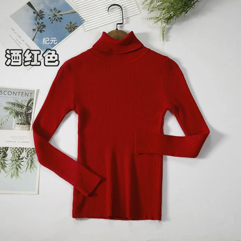 Long-sleeved turtleneck hi-neck solid color Korean style pullover sweater (24 colors) - Image 17