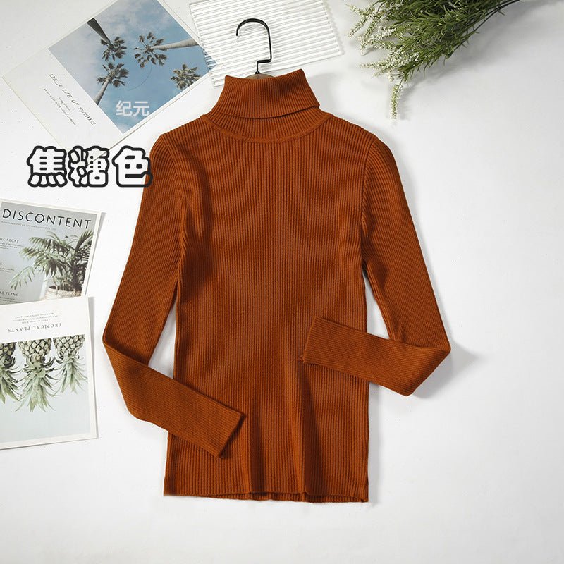 Long-sleeved turtleneck hi-neck solid color Korean style pullover sweater (24 colors) - Image 19