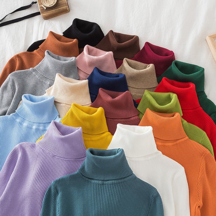 Long-sleeved turtleneck hi-neck solid color Korean style pullover sweater (24 colors) - Image 2