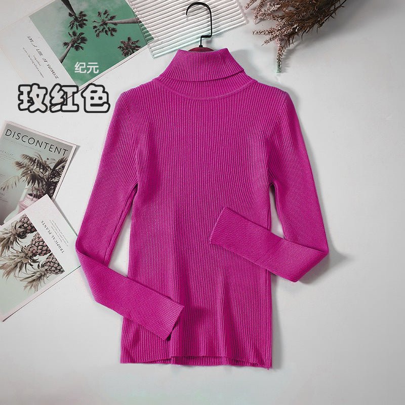 Long-sleeved turtleneck hi-neck solid color Korean style pullover sweater (24 colors) - Image 28