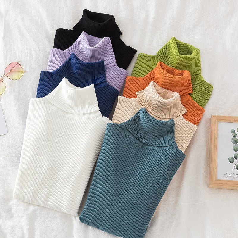 Long-sleeved turtleneck hi-neck solid color Korean style pullover sweater (24 colors) - Image 3