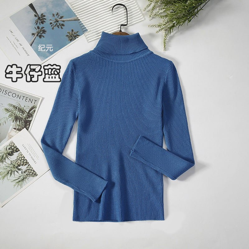Long-sleeved turtleneck hi-neck solid color Korean style pullover sweater FD - Image 22