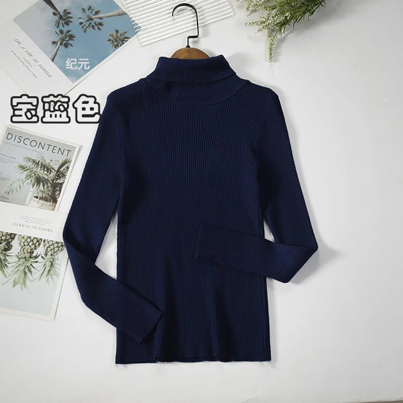 Long-sleeved turtleneck hi-neck solid color Korean style pullover sweater FD - Image 23