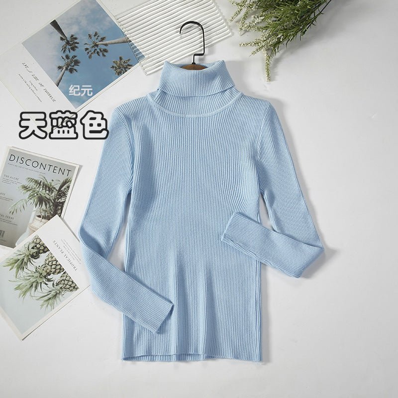 Long-sleeved turtleneck hi-neck solid color Korean style pullover sweater FD - Image 24