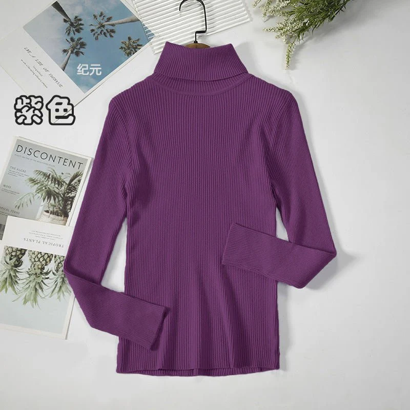 Long-sleeved turtleneck hi-neck solid color Korean style pullover sweater FD - Image 29