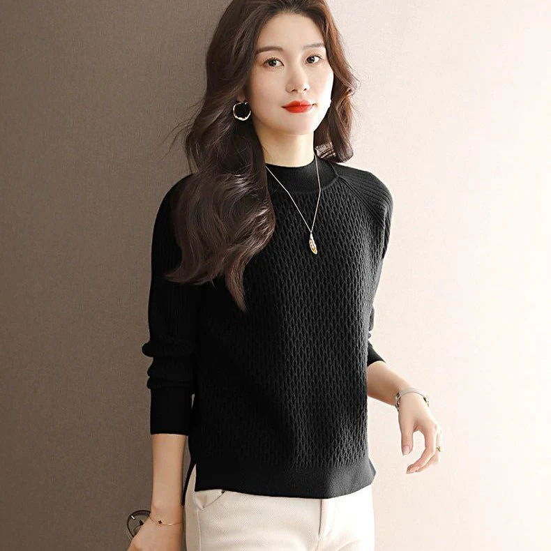 Loose Fit Semi-Turtleneck Sweater for Women – Elegant Commuter Pullover - Image 2