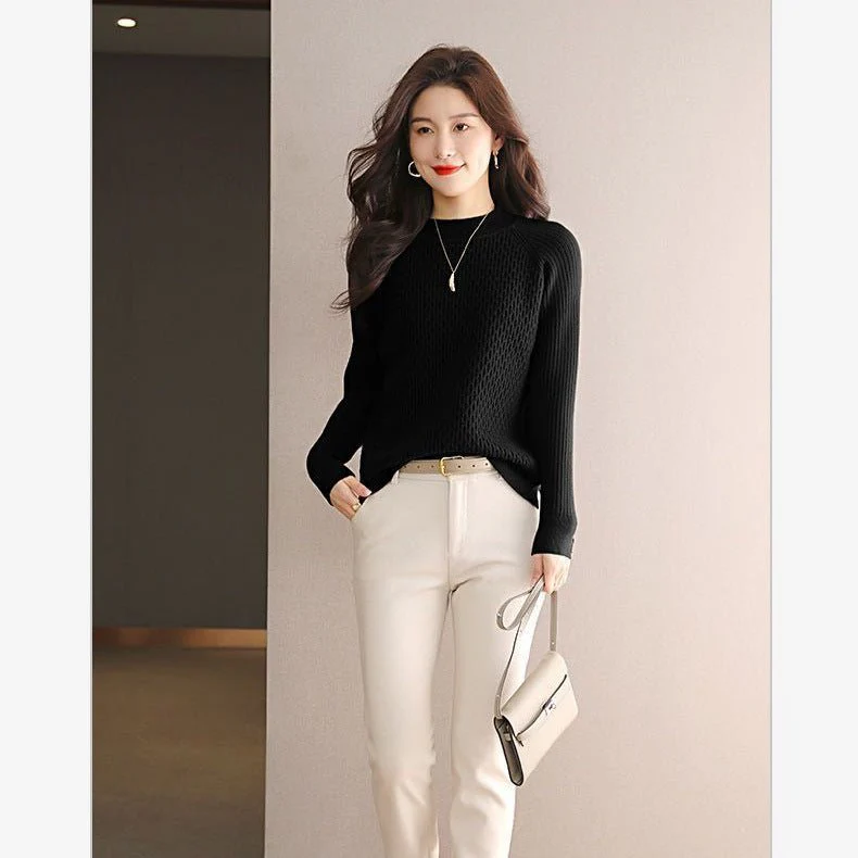 Loose Fit Semi-Turtleneck Sweater for Women – Elegant Commuter Pullover - Image 3