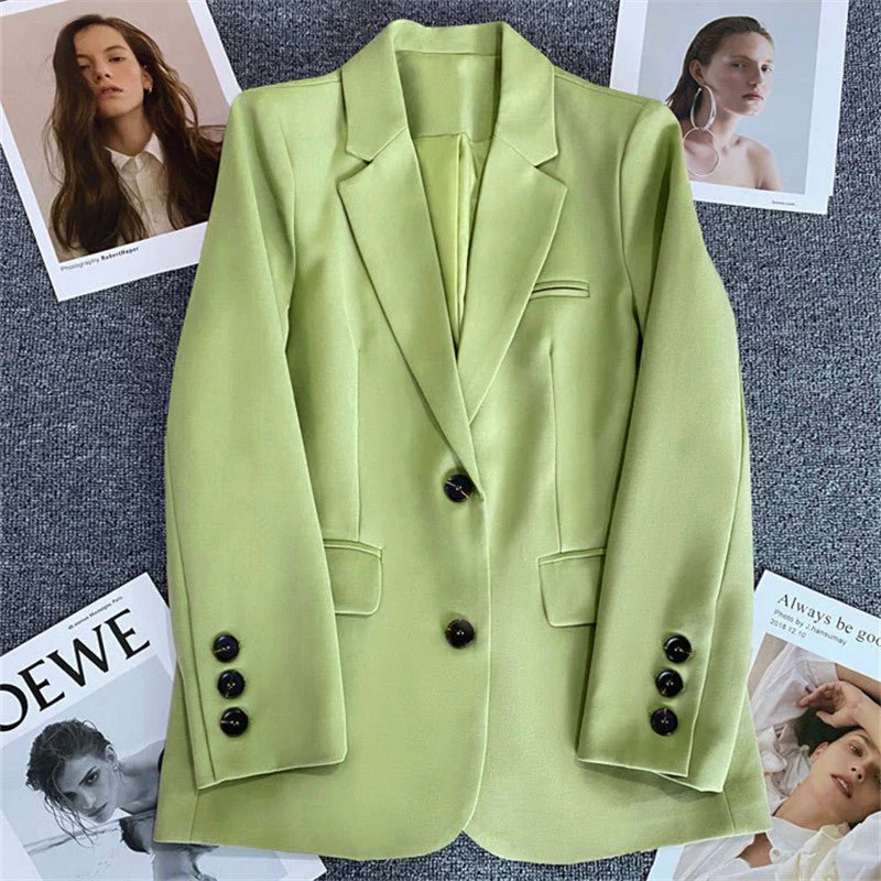 Loose Straight Blazer For Women with Black Buttons FD