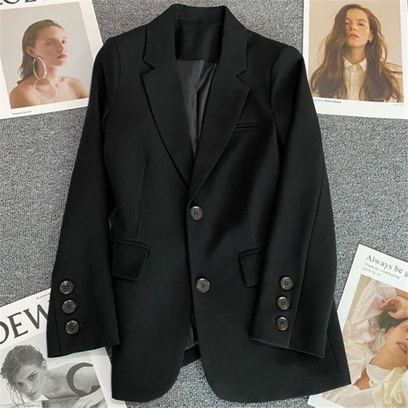 Loose Straight Blazer For Women with Black Buttons FD - Image 2