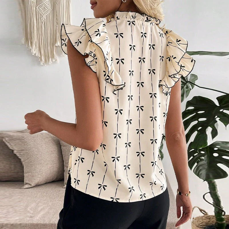 Lotus leaf short-sleeved shirt drawstring lace collar pullover women - Image 3
