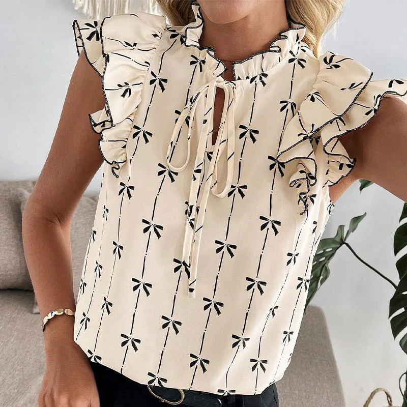 Lotus leaf short-sleeved shirt drawstring lace collar pullover women - Image 4