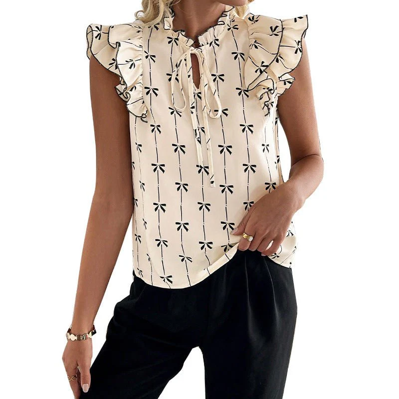 Lotus leaf short-sleeved shirt drawstring lace collar pullover women - Image 5