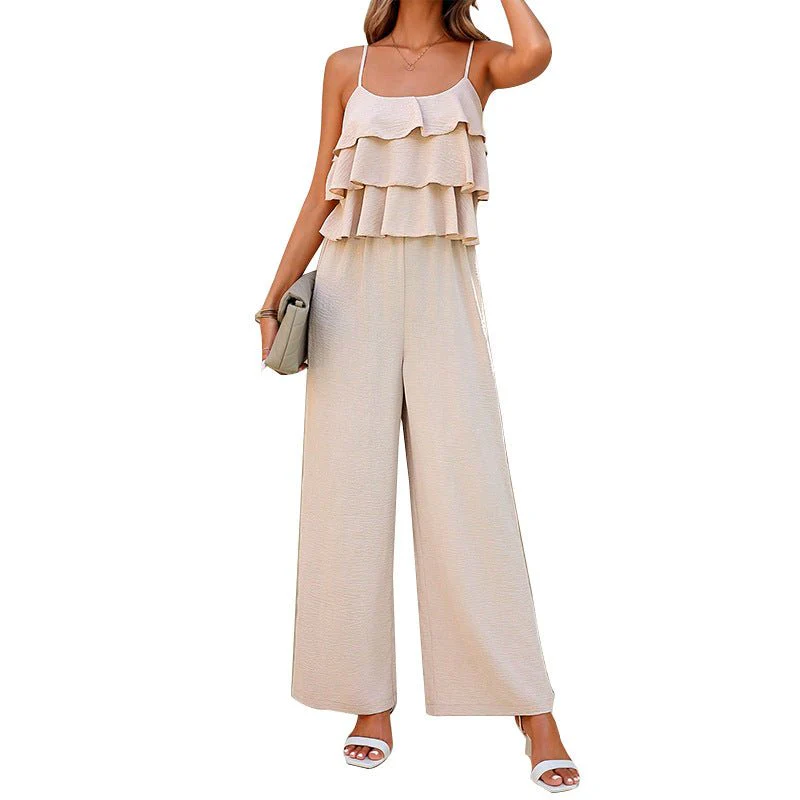 Lotus leaf suspender jumpsuit 2025 spring and summer elegant trousers wide legs pants - Image 5