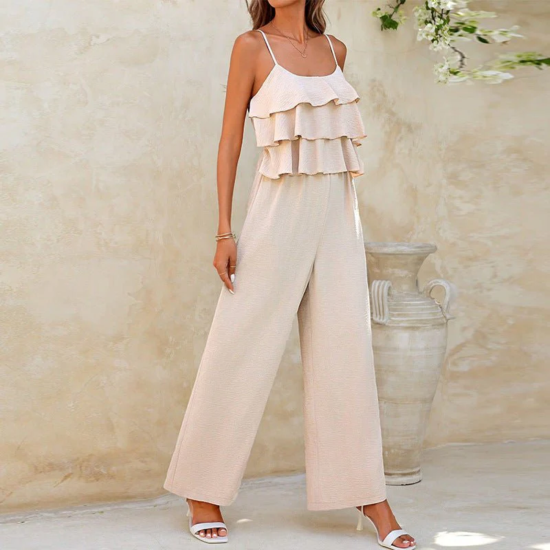 Lotus leaf suspender jumpsuit 2025 spring and summer elegant trousers wide legs pants - Image 6