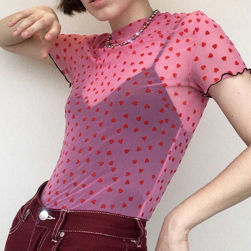 Love mesh sxy cute style navel-baring short tops for women - Image 11