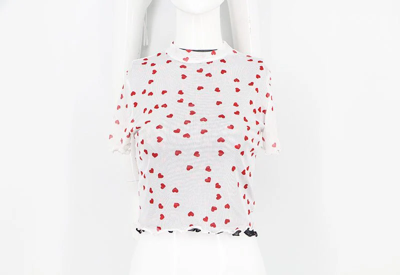 Love mesh sxy cute style navel-baring short tops for women - Image 16