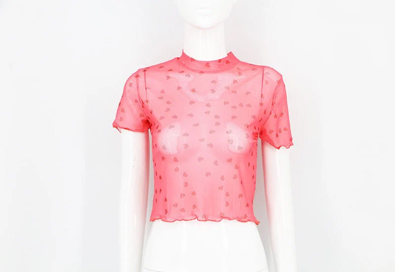Love mesh sxy cute style navel-baring short tops for women - Image 18