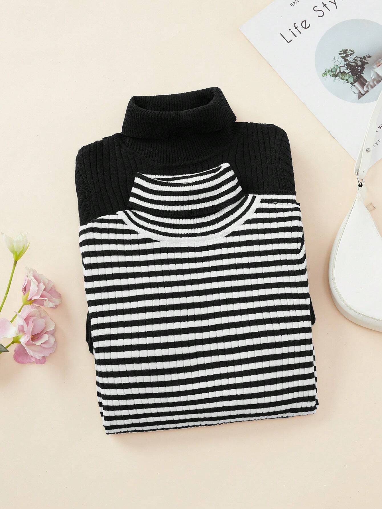LUNE 3pcs/Set Turtleneck Ribbed Fashionable All-Match Pullover Sweaters - Image 10